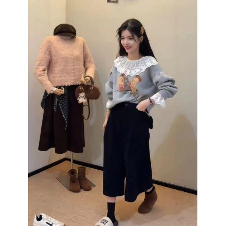 FA40809# 老赵服饰蕾丝花边拼接卡通印花长袖卫衣 服裝批發女裝批發服飾貨源