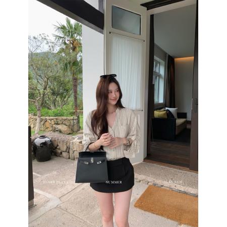 FA40812# 花花媛夏日封神衬衫老钱风亚麻立领衬衫女夏宽松气质薄款上衣 服裝批發女裝批發服飾貨源