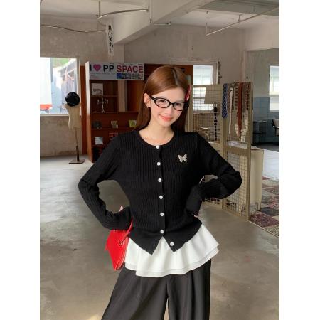 FA40827# 红色针织开衫外套女新款韩系早秋穿搭毛衣蝴蝶结上衣 服裝批發女裝批發服飾貨源