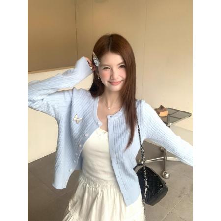 FA40827# 红色针织开衫外套女新款韩系早秋穿搭毛衣蝴蝶结上衣 服裝批發女裝批發服飾貨源