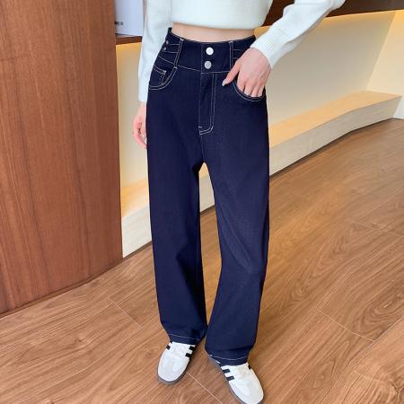 FA40833# 好质量不掉色针织牛仔弹力裤女裤女春季宽松显瘦老爹直筒裤 服裝批發女裝批發服飾貨源