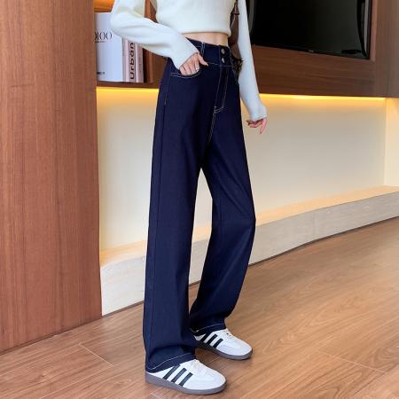 FA40833# 好质量不掉色针织牛仔弹力裤女裤女春季宽松显瘦老爹直筒裤 服裝批發女裝批發服飾貨源