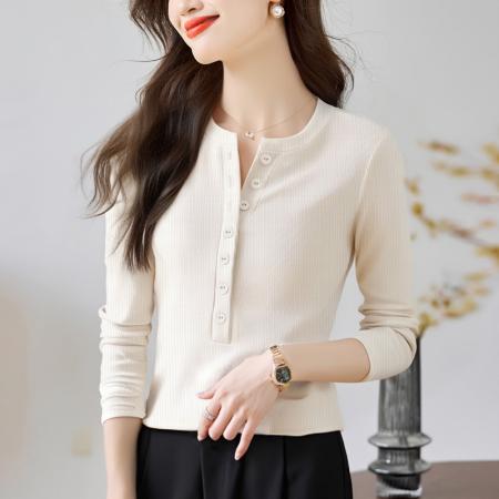 FA40846# 九色圆领长袖t恤内搭打底衫女秋冬季修身韩系穿搭chic上衣潮 服裝批發女裝批發服飾貨源