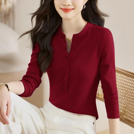 FA40846# 九色圆领长袖t恤内搭打底衫女秋冬季修身韩系穿搭chic上衣潮 服裝批發女裝批發服飾貨源