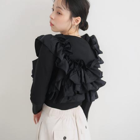 FA40849# 秋新款棉长袖重工手工定位缝花多种穿法棉上衣T恤 服裝批發女裝批發服飾貨源
