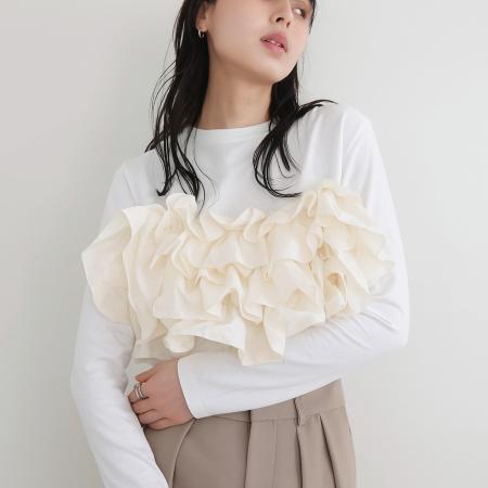 FA40849# 秋新款棉长袖重工手工定位缝花多种穿法棉上衣T恤 服裝批發女裝批發服飾貨源
