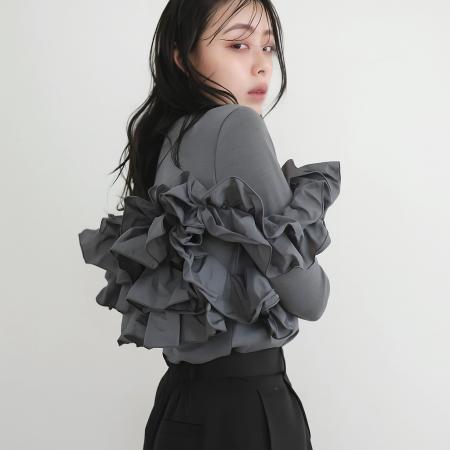 FA40849# 秋新款棉长袖重工手工定位缝花多种穿法棉上衣T恤 服裝批發女裝批發服飾貨源