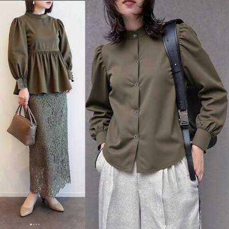 FA40850# 春秋女泡泡袖宽松休闲女长袖衬衣两面穿设计感上衣 服裝批發女裝批發服飾貨源