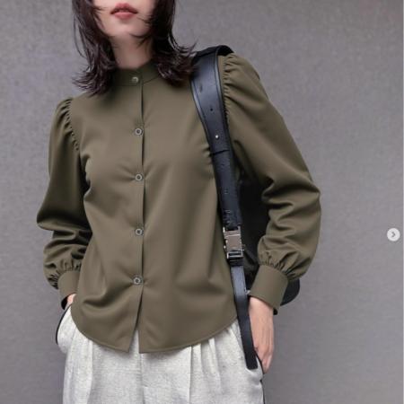 FA40850# 春秋女泡泡袖宽松休闲女长袖衬衣两面穿设计感上衣 服裝批發女裝批發服飾貨源