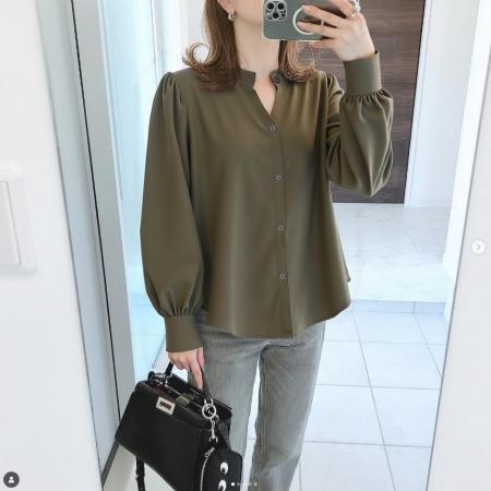 FA40850# 春秋女泡泡袖宽松休闲女长袖衬衣两面穿设计感上衣 服裝批發女裝批發服飾貨源