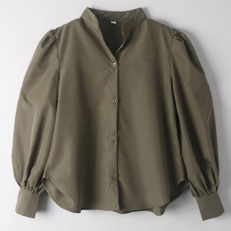 FA40850# 春秋女泡泡袖宽松休闲女长袖衬衣两面穿设计感上衣 服裝批發女裝批發服飾貨源