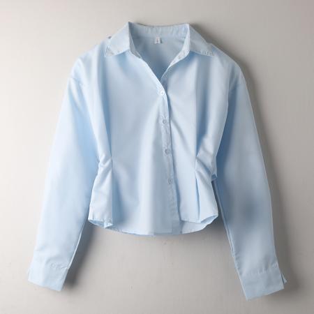 FA40852# 蓝色翻领不规则女高档衬衣OL白领上衣 服裝批發女裝批發服飾貨源