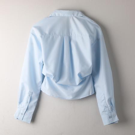 FA40852# 蓝色翻领不规则女高档衬衣OL白领上衣 服裝批發女裝批發服飾貨源