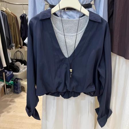 FA40856# 韩系早秋新款设计感拼接假两件长袖衬衫女上衣显瘦气质女 服裝批發女裝批發服飾貨源