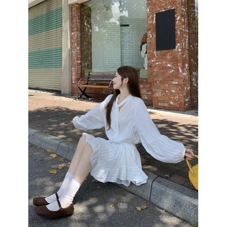 FA40860# 法式绑带设计感不规则飘逸肌理感连衣裙 服裝批發女裝批發服飾貨源