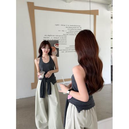 FA40862# 甜美慵懒系挂脖露背针织背心+套头针织罩衫两件套装 服裝批發女裝批發服飾貨源
