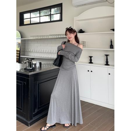 FA40864# 纯欲辣妹亲肤软糯正肩长袖上衣+吊带修身收腰连衣裙 服裝批發女裝批發服飾貨源
