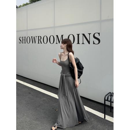 FA40864# 纯欲辣妹亲肤软糯正肩长袖上衣+吊带修身收腰连衣裙 服裝批發女裝批發服飾貨源