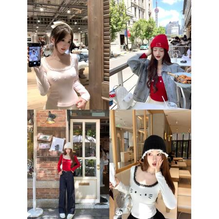 FA40871# 人棉长袖休闲打底T恤内搭显瘦绝美巨好看小上衣 服裝批發女裝批發服飾貨源