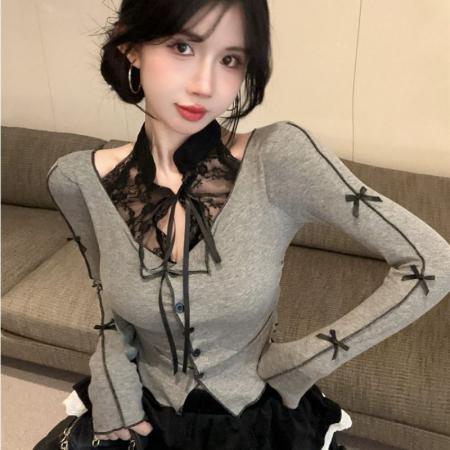 FA40873# 甜辣风蕾丝挂脖T恤女秋季芭蕾黑色灯芯绒短裙上衣蓬蓬蛋糕裙套装 服裝批發女裝批發服飾貨源