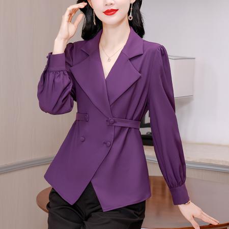 FA40887# 秋装设计感西装领收腰别致小西服衬衫外套上衣休闲衬衣 服裝批發女裝批發服飾貨源