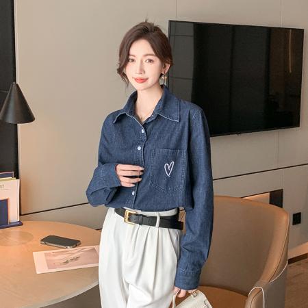 FA40916# 新款秋季新款刺绣气质百搭牛仔衬衫女 服裝批發女裝批發服飾貨源