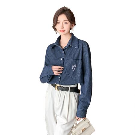 FA40916# 新款秋季新款刺绣气质百搭牛仔衬衫女 服裝批發女裝批發服飾貨源