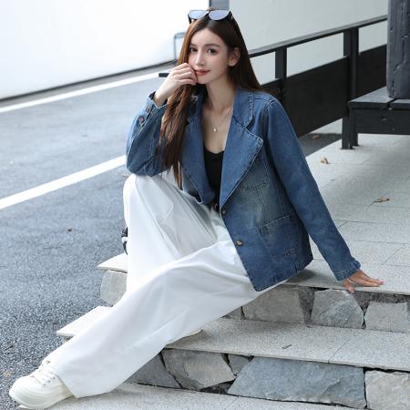 FA40917# 殴货西装牛仔外套舂秋设计感潮流风时尚百搭新款上衣 服裝批發女裝批發服飾貨源