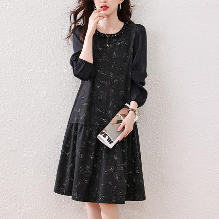 FA40922# 欧洲站时尚胖mm大码连衣裙子秋季新款宽松型休闲遮肚显瘦女装 服裝批發女裝批發服飾貨源