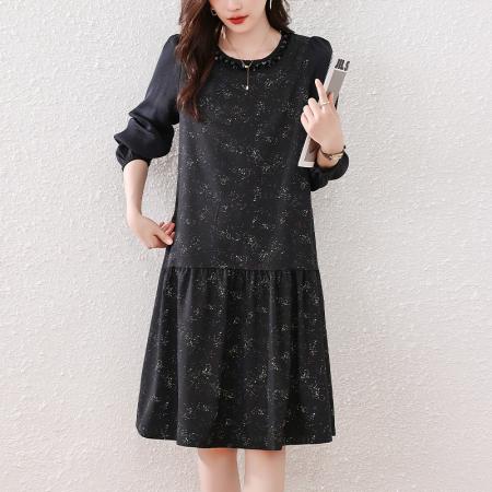 FA40922# 欧洲站时尚胖mm大码连衣裙子秋季新款宽松型休闲遮肚显瘦女装 服裝批發女裝批發服飾貨源