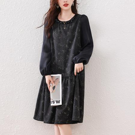FA40922# 欧洲站时尚胖mm大码连衣裙子秋季新款宽松型休闲遮肚显瘦女装 服裝批發女裝批發服飾貨源
