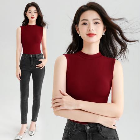 FA40938# 常规/莫代尔抓毛秋冬半高领修身打底外穿保暖无袖背心上衣 服裝批發女裝批發服飾貨源