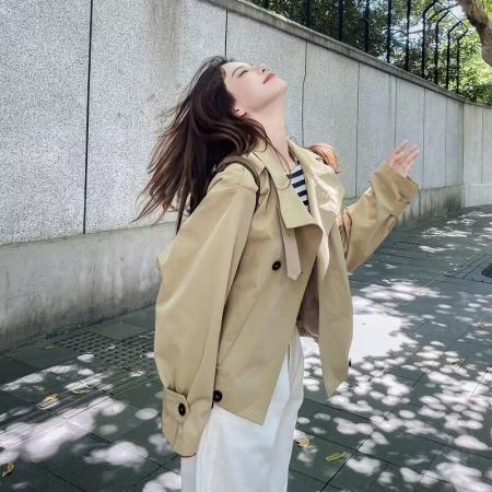 FA40939# 短款风衣外套女新款气质宽松休闲英伦风小个子时尚夹克上衣 服裝批發女裝批發服飾貨源