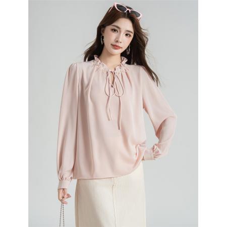 FA40964# 法式温柔气质面试衬衫女士职业通勤衬衣长袖木耳边上衣 服裝批發女裝批發服飾貨源