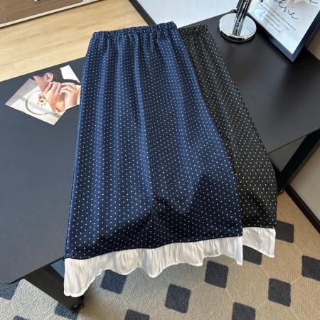 FA40985# 秋季韩系波点百搭直筒显瘦花边拼接设计感半身裙女 服裝批發女裝批發服飾貨源