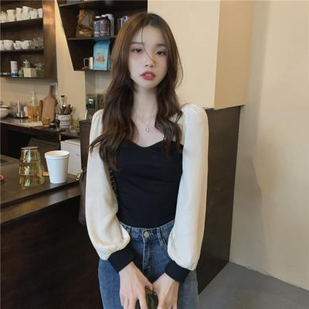 FA40999# 早秋韩版复古绿色修身显瘦气质短款长袖针织衫上衣 服裝批發女裝批發服飾貨源