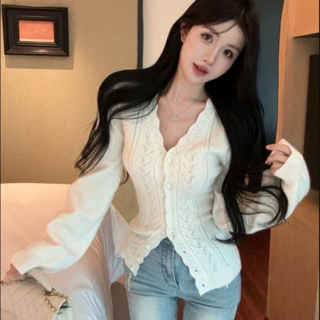FA41010# 秋冬新款织风私语V领毛针织开衫修身显瘦外搭上衣 服裝批發女裝批發服飾貨源
