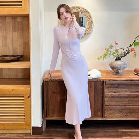 FA41018# 秋季新款新中式复古盘扣旗袍修身连衣裙 服裝批發女裝批發服飾貨源