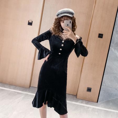 FA41022# 名媛礼服裙子女拼接网纱法式包臀鱼尾裙小香风连衣裙 服裝批發女裝批發服飾貨源