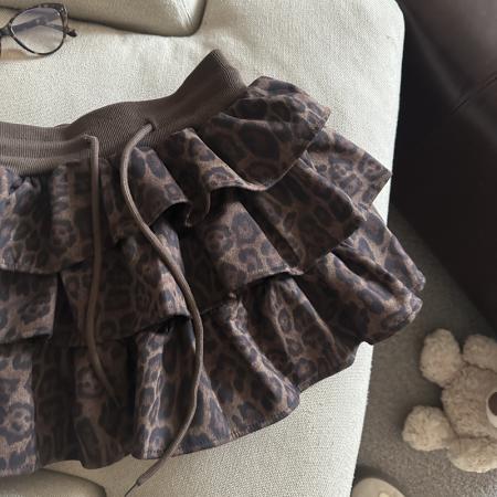 FA41033# 秋冬新款麂皮绒豹纹蛋糕半身裙A字蓬蓬裙女 服裝批發女裝批發服飾貨源