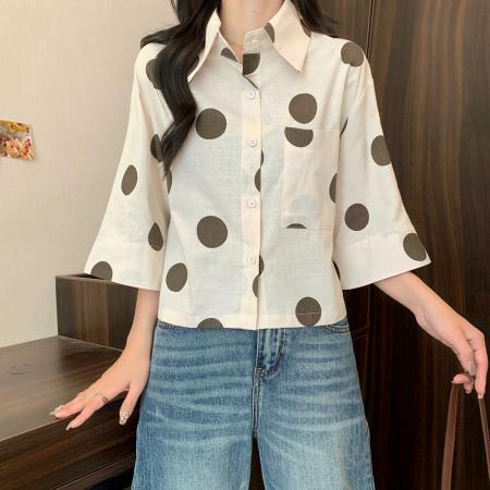 FA41036# 新款大码女装休闲日韩系宽松波点棉麻衬衫 服裝批發女裝批發服飾貨源