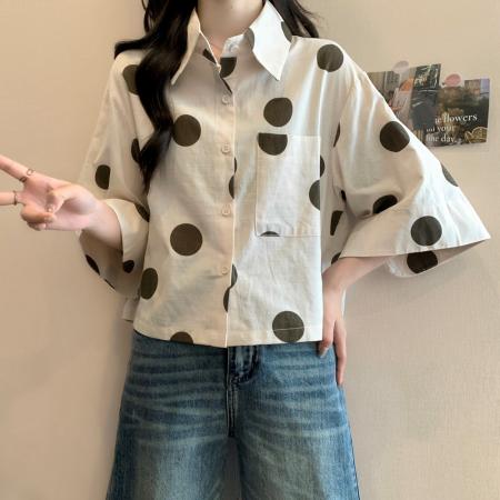 FA41036# 新款大码女装休闲日韩系宽松波点棉麻衬衫 服裝批發女裝批發服飾貨源