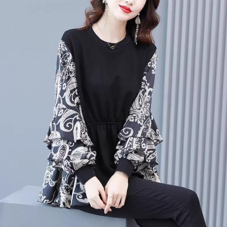 FA41065# 欧货上衣女春装新款减龄洋气遮肚子女针织拼接洋气小衫 服裝批發女裝批發服飾貨源
