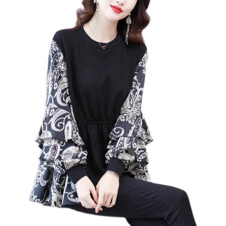FA41065# 欧货上衣女春装新款减龄洋气遮肚子女针织拼接洋气小衫 服裝批發女裝批發服飾貨源