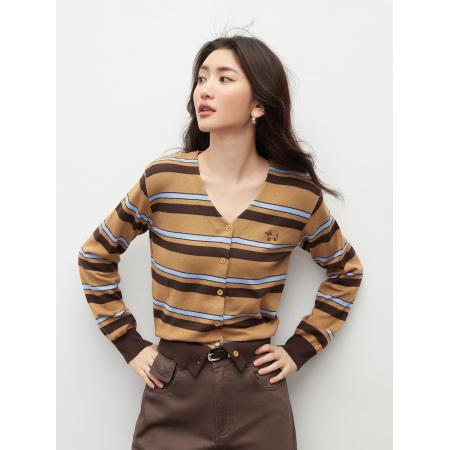 FA41073# 撞色条纹针织衫女秋季新款V领气质显瘦高级感上衣 服裝批發女裝批發服飾貨源