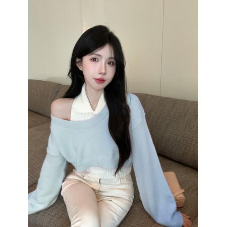 FA41081# 秋季减龄毛衣两件套Polo领背心圆领针织罩衫上衣套装女 服裝批發女裝批發服飾貨源