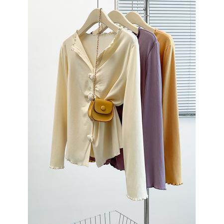 FA41087# 秋装新款胖mm大码女立体花扣折皱修身显瘦针织打底衫 服裝批發女裝批發服飾貨源