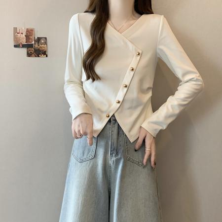 FA41088# 秋装新款胖mm大码女优雅百搭减龄不对称T恤上衣 服裝批發女裝批發服飾貨源