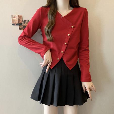 FA41088# 秋装新款胖mm大码女优雅百搭减龄不对称T恤上衣 服裝批發女裝批發服飾貨源