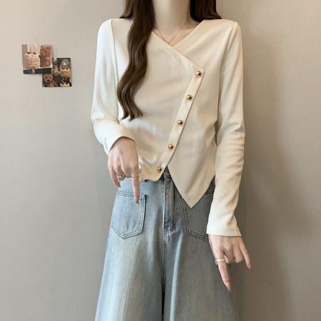 FA41088# 秋装新款胖mm大码女优雅百搭减龄不对称T恤上衣 服裝批發女裝批發服飾貨源